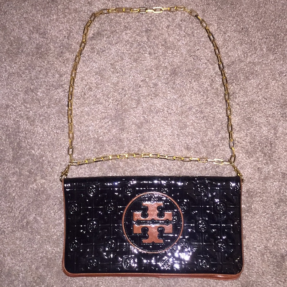 Tory Burch Black Patent Leather Bag w/ Gold Chain